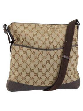 Authentic GUCCI GG Canvas Shoulder Bag Beige Silver 145857